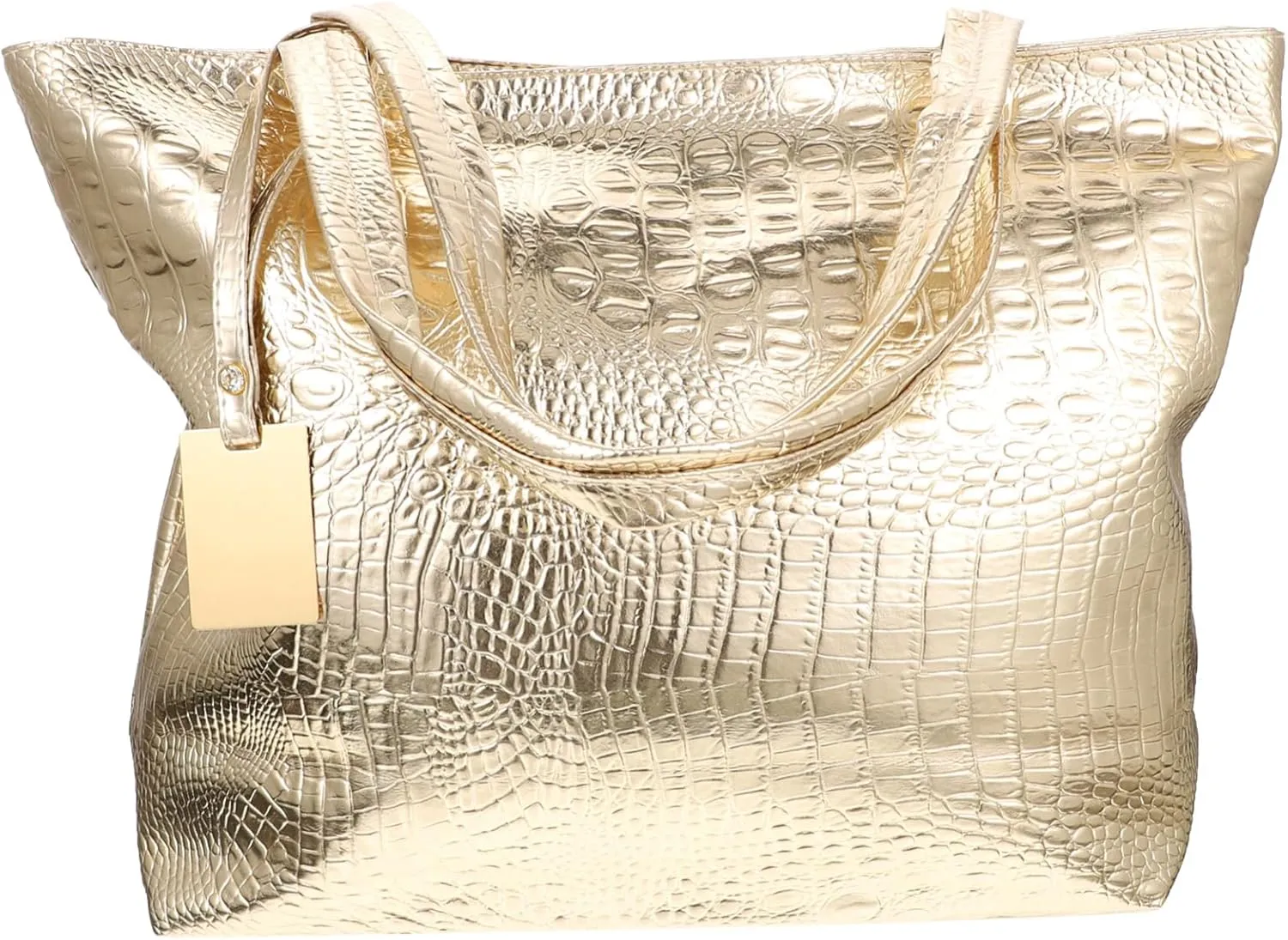 Womens Large Capacity PU Leather Tote Bag Fashion Designer Satchel Shoulder Bags Bucket Purse, Golden, 40x10x30cm