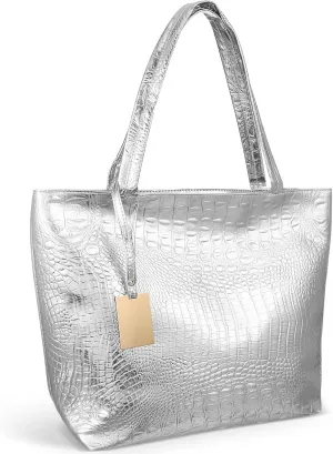 Womens Large Capacity PU Leather Tote Bag Fashion Designer Satchel Shoulder Bags Bucket Purse, Golden, 40x10x30cm