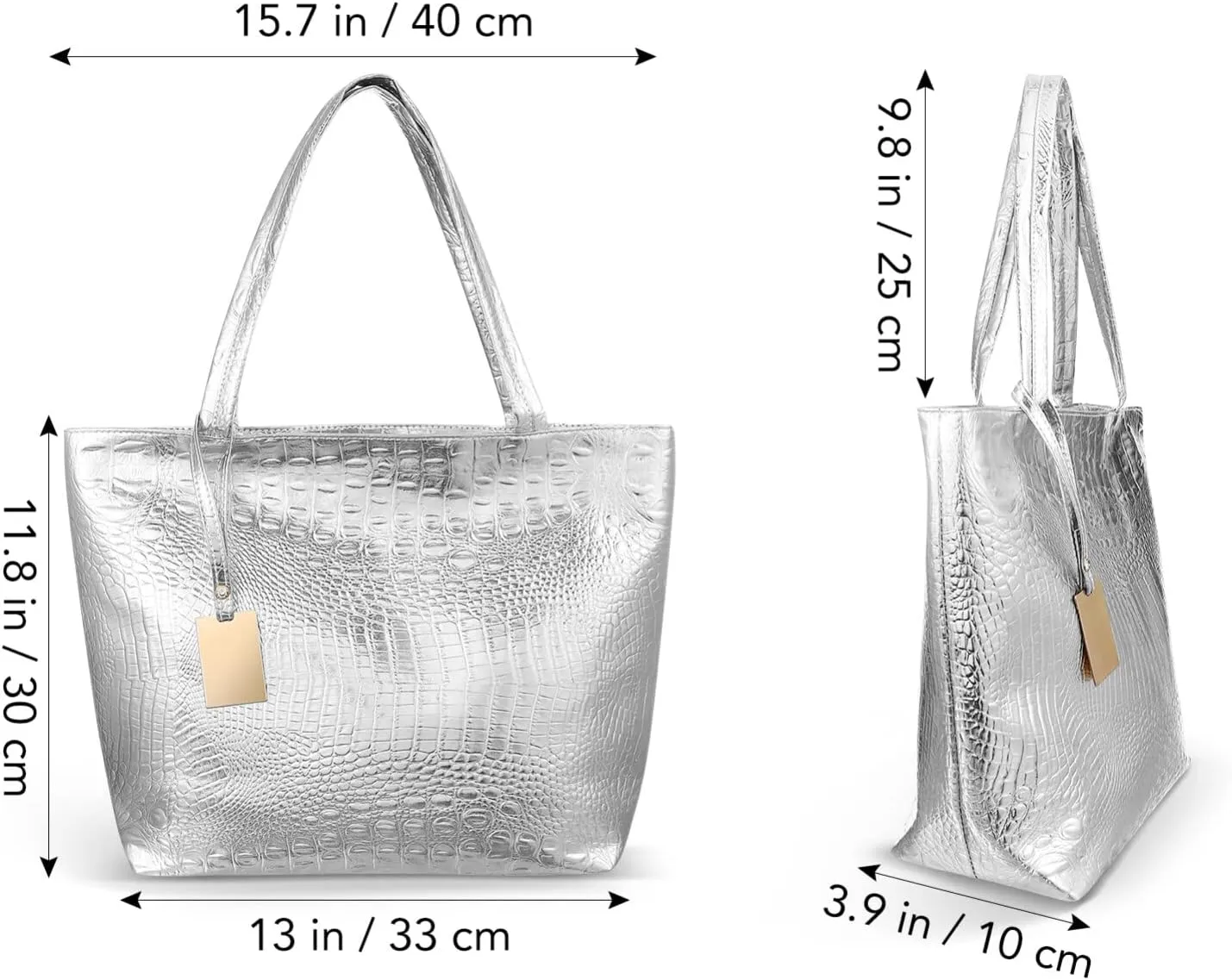 Womens Large Capacity PU Leather Tote Bag Fashion Designer Satchel Shoulder Bags Bucket Purse, Golden, 40x10x30cm