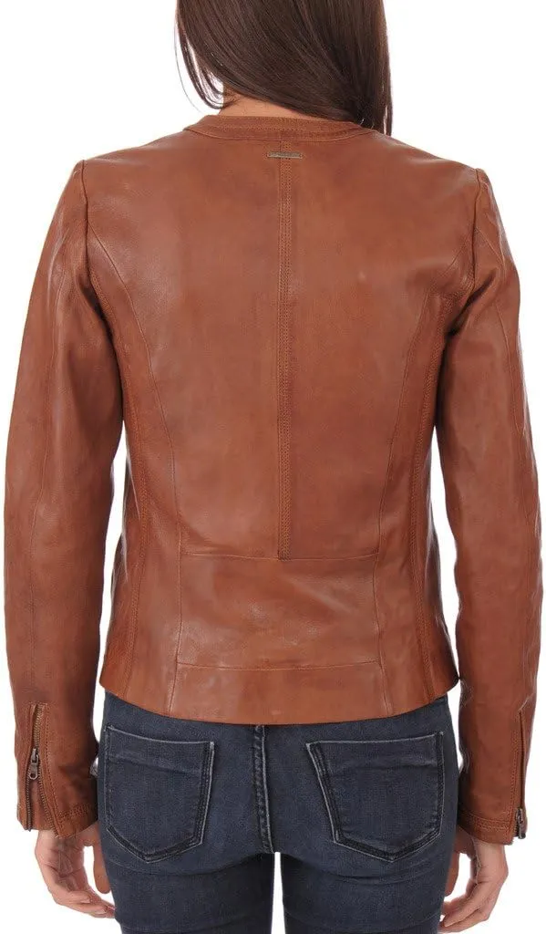 Womens Moto Browny Lambskin Genuine Leather Jacket, Biker Jacket