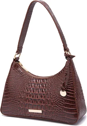 Women's Stylish PU Leather Shoulder Bags Vintage Crocodile Pattern Satchel Handbag Clutch Purse for Evening Parties
