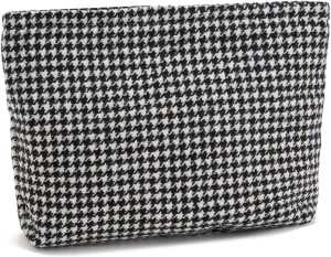 WOZEAH Checkered Makeup Bag for Purse Small Cosmetic Pouch,Stylish Zipper Make up Pouch Travel Canvas Toiletry Bags(Houndstooth)