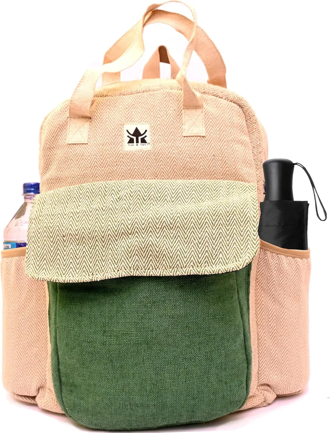 YAK & YETI Handcrafted Hemp Backpack from Nepal  Eco-Friendly, Durable, and Stylish with Adjustable Straps-Multi Pocket (Eco)