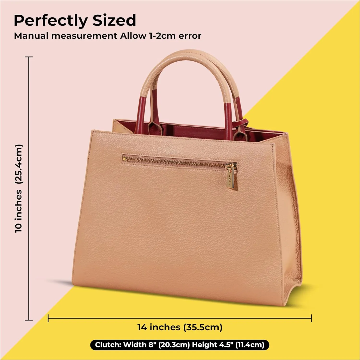 ZEBA Leather Tote Bag for Women with Mini Clutch, Makeup Mirror, Detachable Strap & Battery Pack - Stylish Purses for Women