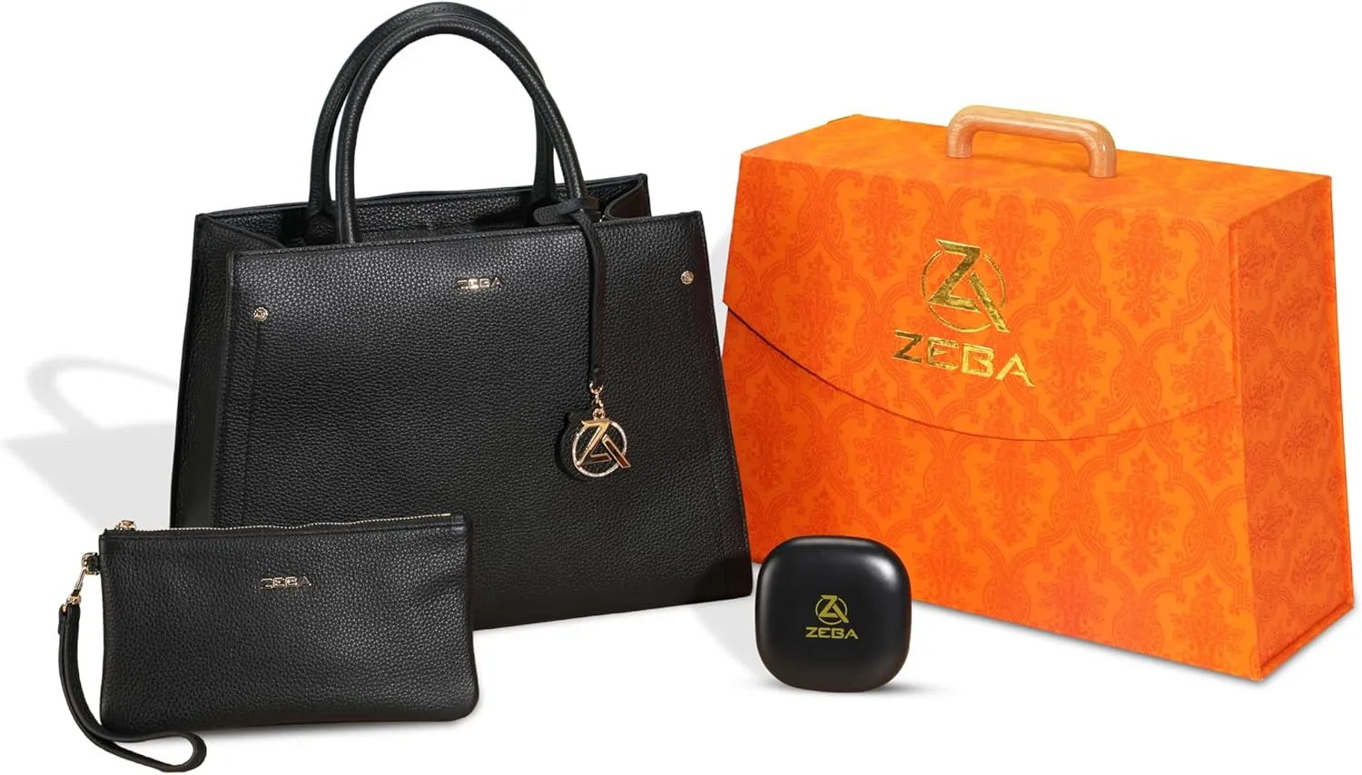 ZEBA Leather Tote Bag for Women with Mini Clutch, Makeup Mirror, Detachable Strap & Battery Pack - Stylish Purses for Women