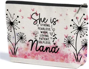 ZHAMEN Nana Gifts Grandma Gifts Inspirational Makeup Bag, Eco-friendly & Durable, Large Capacity, Multipurpose, Pink, Floral, Cosmetic Case, Travel, Toiletry